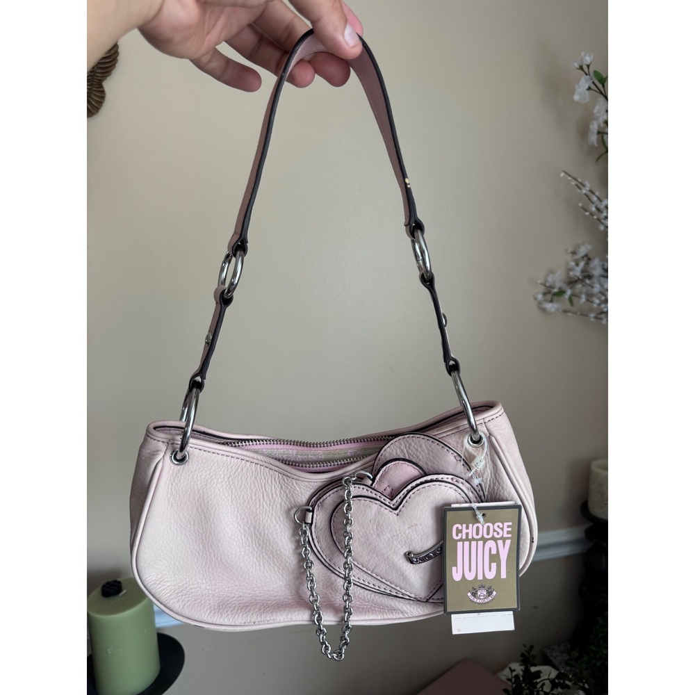 Juicy Couture Pink Pebbled Leather Heart Baguette Shoulder Bag YHRU1071